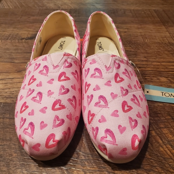 Toms Belmont Flats Canvas Shoes Parfait Pink Hearts Casual Comfy Preppy 8 New - Picture 2 of 8